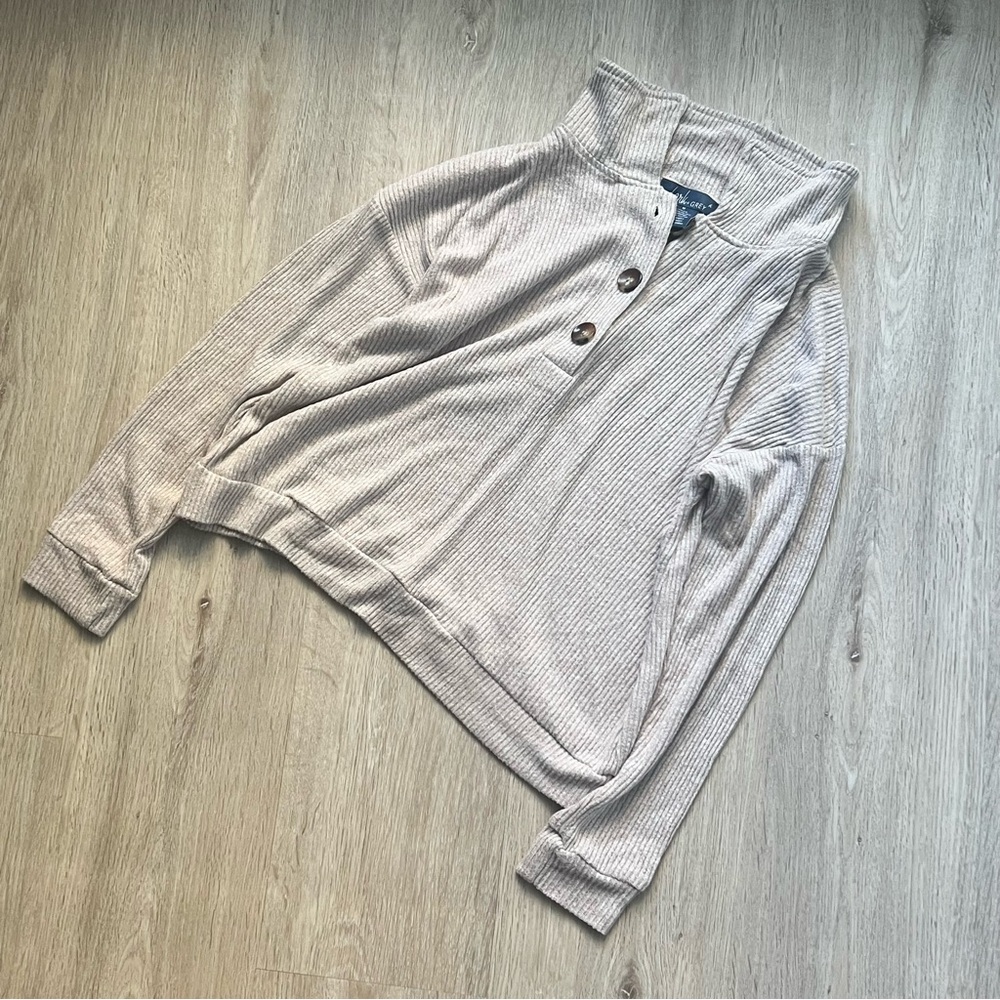 Lark & Grey Women's Lounge Sweater S Brown Ribbed Knit Crop Top Long Sleeve - Picture 3 of 6